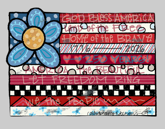 American flag with flower
