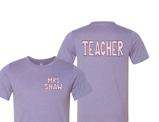 TEACHER TEE/ PINK AND WHITE CHECKS