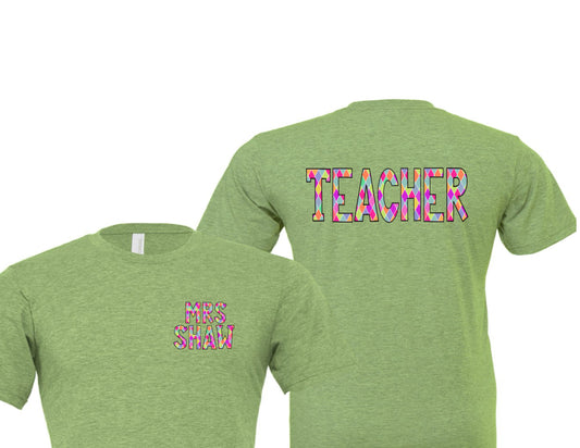 TEACHER TEE/GREEN NEON DIAMONDS